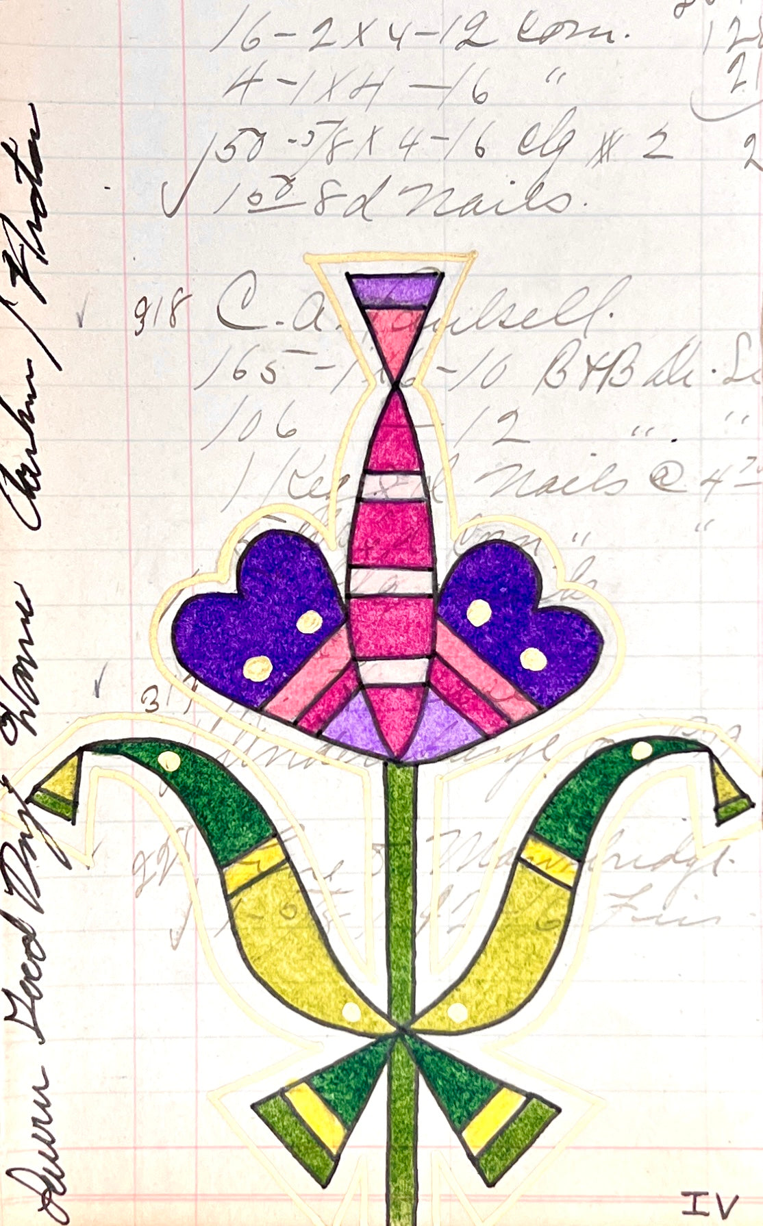 "Love Medicine Floral IV" Original Ledger Drawing
