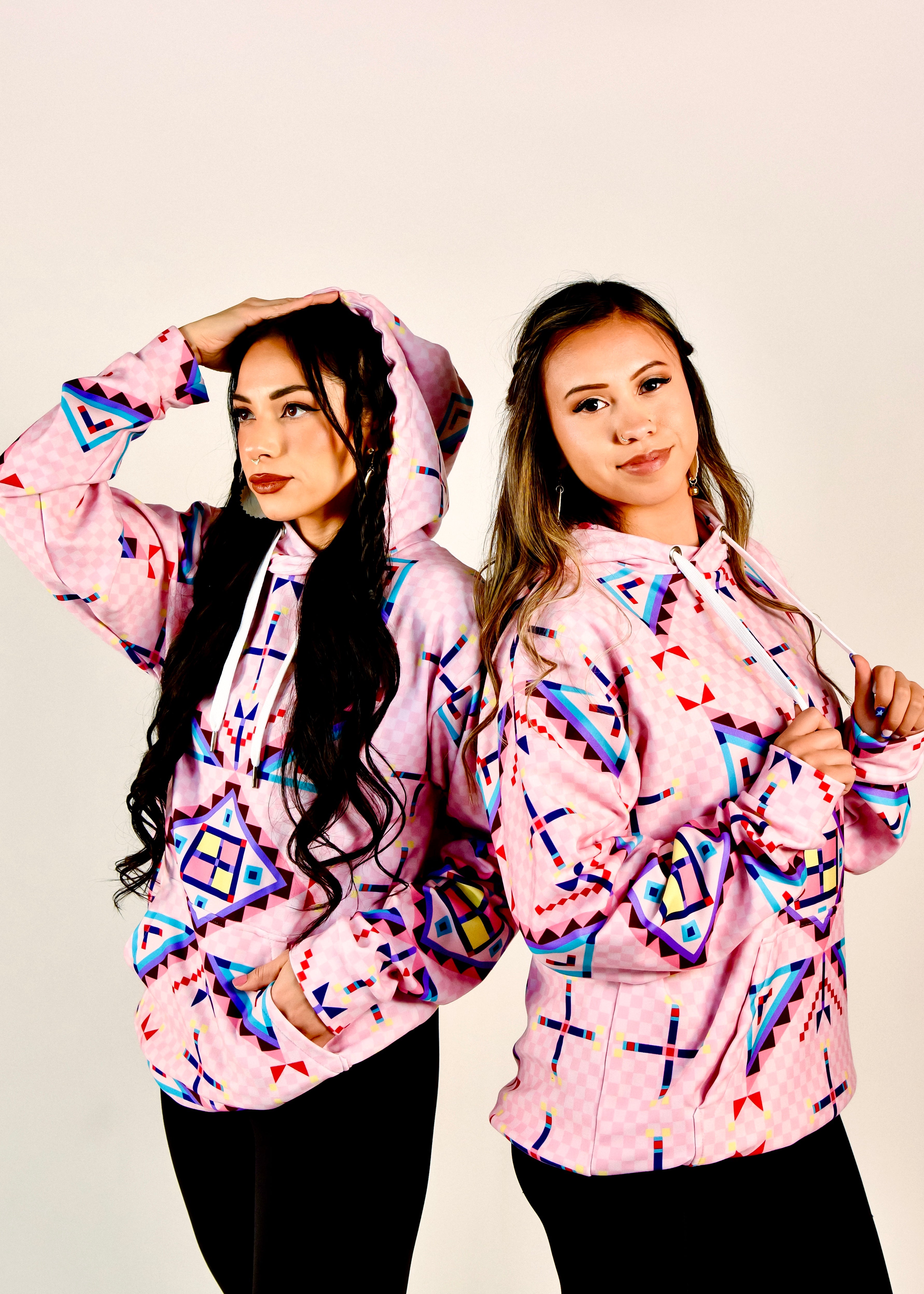 Pink Geometric Block Hoodie