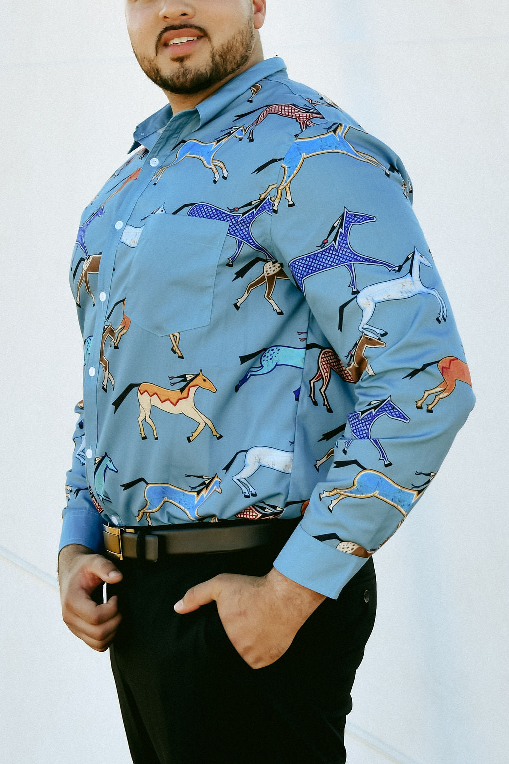 horse dress shirt Men's Poly/Cotton L/S Horse Embroidery Western Shirts-PS560L-503 Pack F(1M-2L-2XL-1XXL)