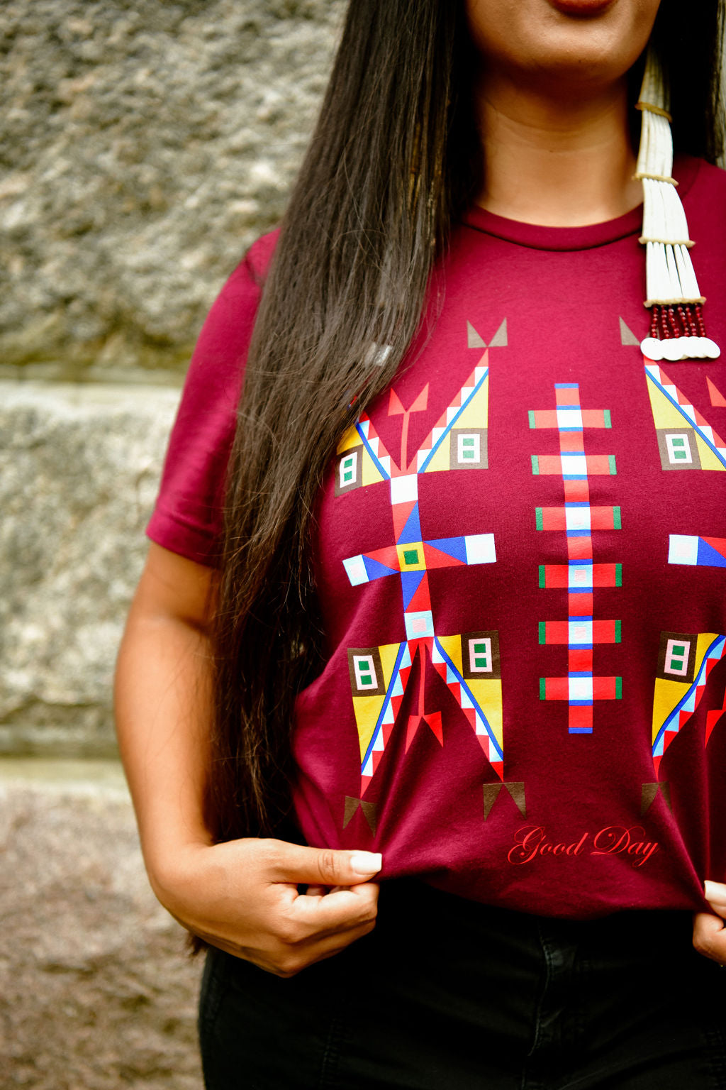 Geometric Design Tee - Maroon