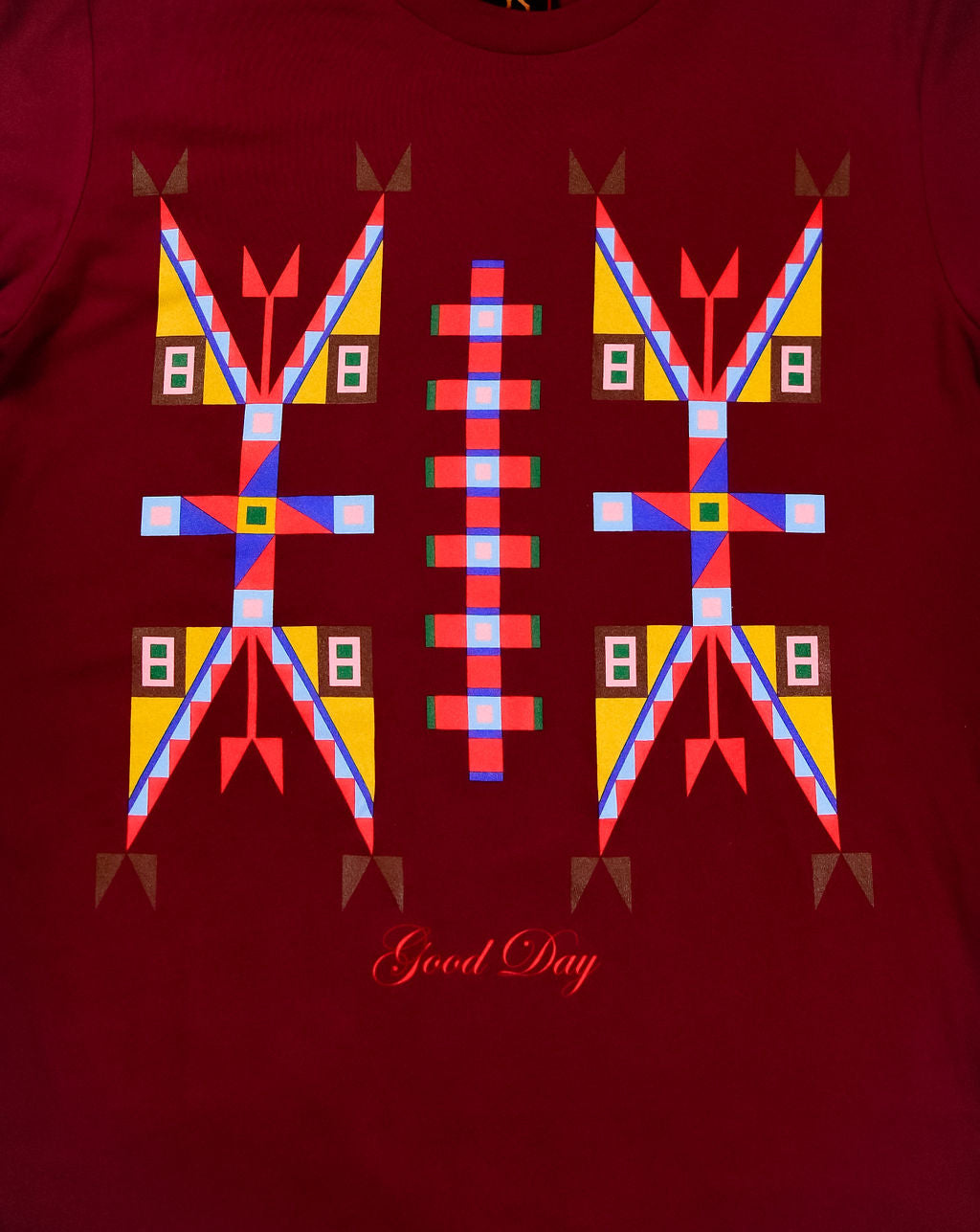 Geometric Design Tee - Maroon