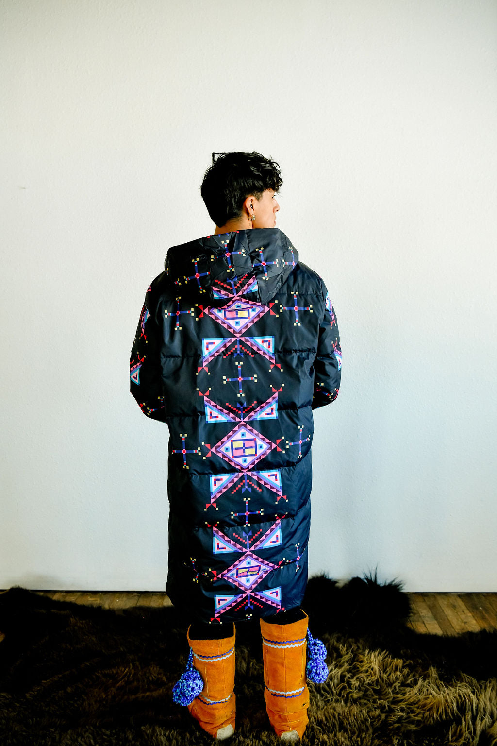 Geometric Down Long Puffer Jacket