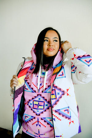 Geometric Ribbons Down Puffer Jacket