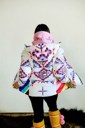 Geometric Ribbons Down Puffer Jacket