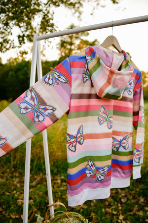 Ribbons Butterfly Zip Pocket Hoodie