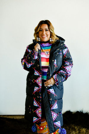 Geometric Down Long Puffer Jacket