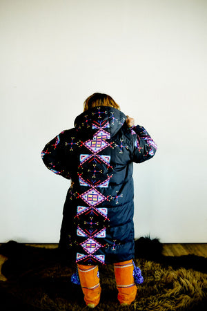 Geometric Down Long Puffer Jacket