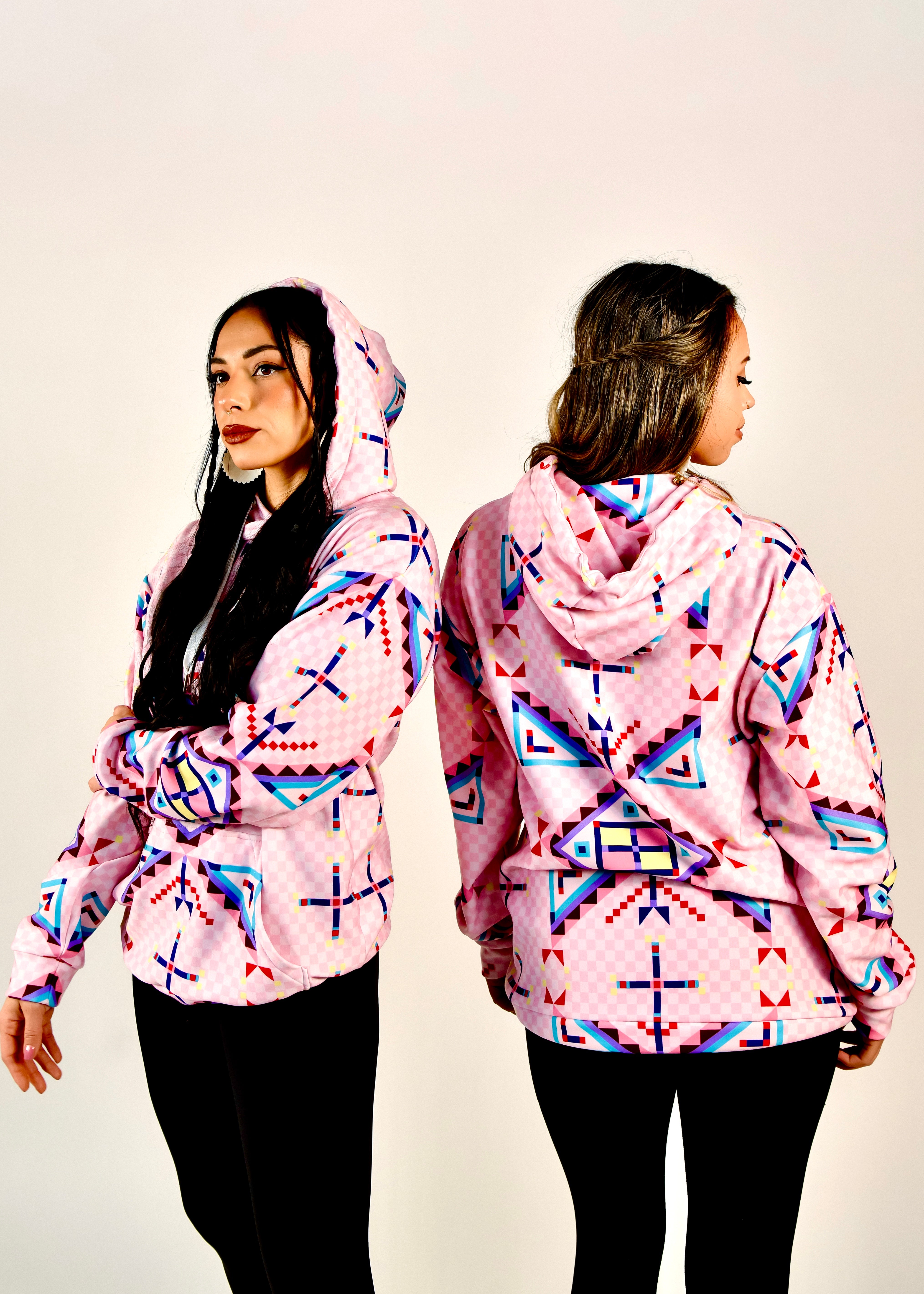 Pink Geometric Block Hoodie