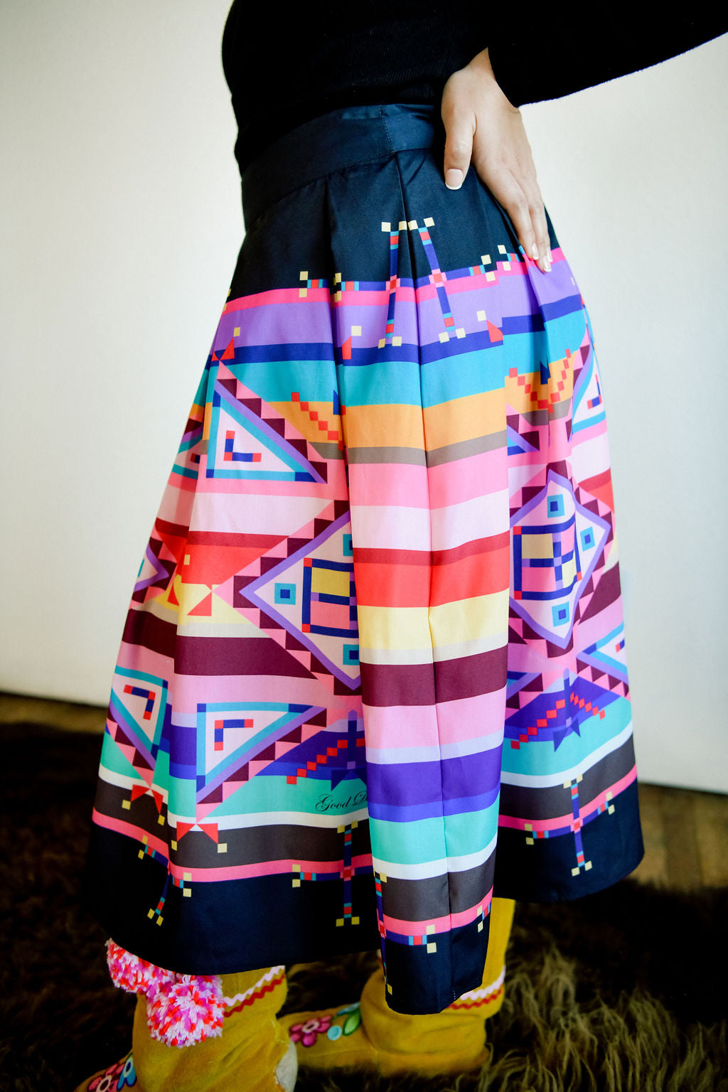 Ribbons Geometric Midi Skirt