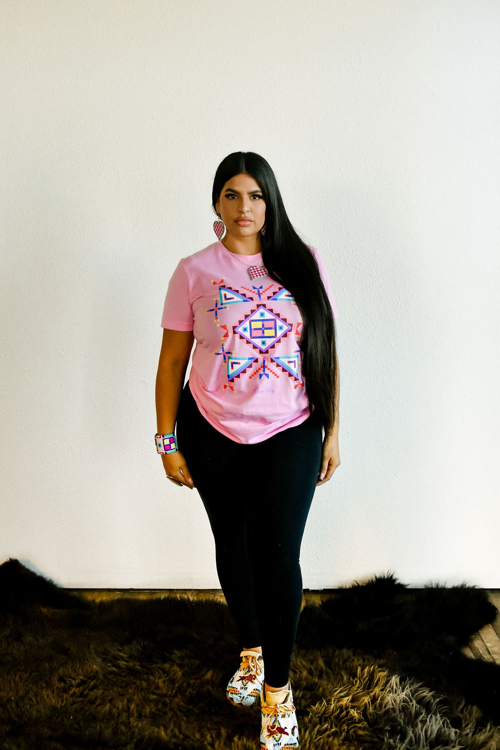 Geometric Cross Cotton Tee - Pink