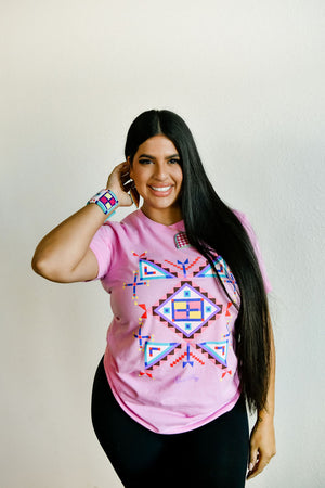 Geometric Cross Cotton Tee - Pink