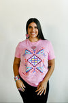 Geometric Cross Cotton Tee - Pink