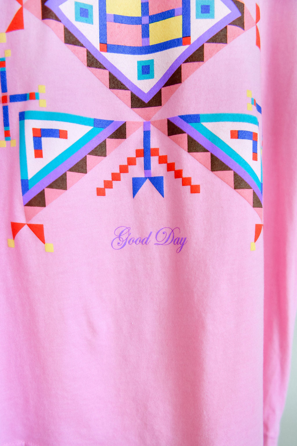 Geometric Cross Cotton Tee - Pink