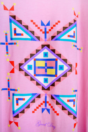 Geometric Cross Cotton Tee - Pink