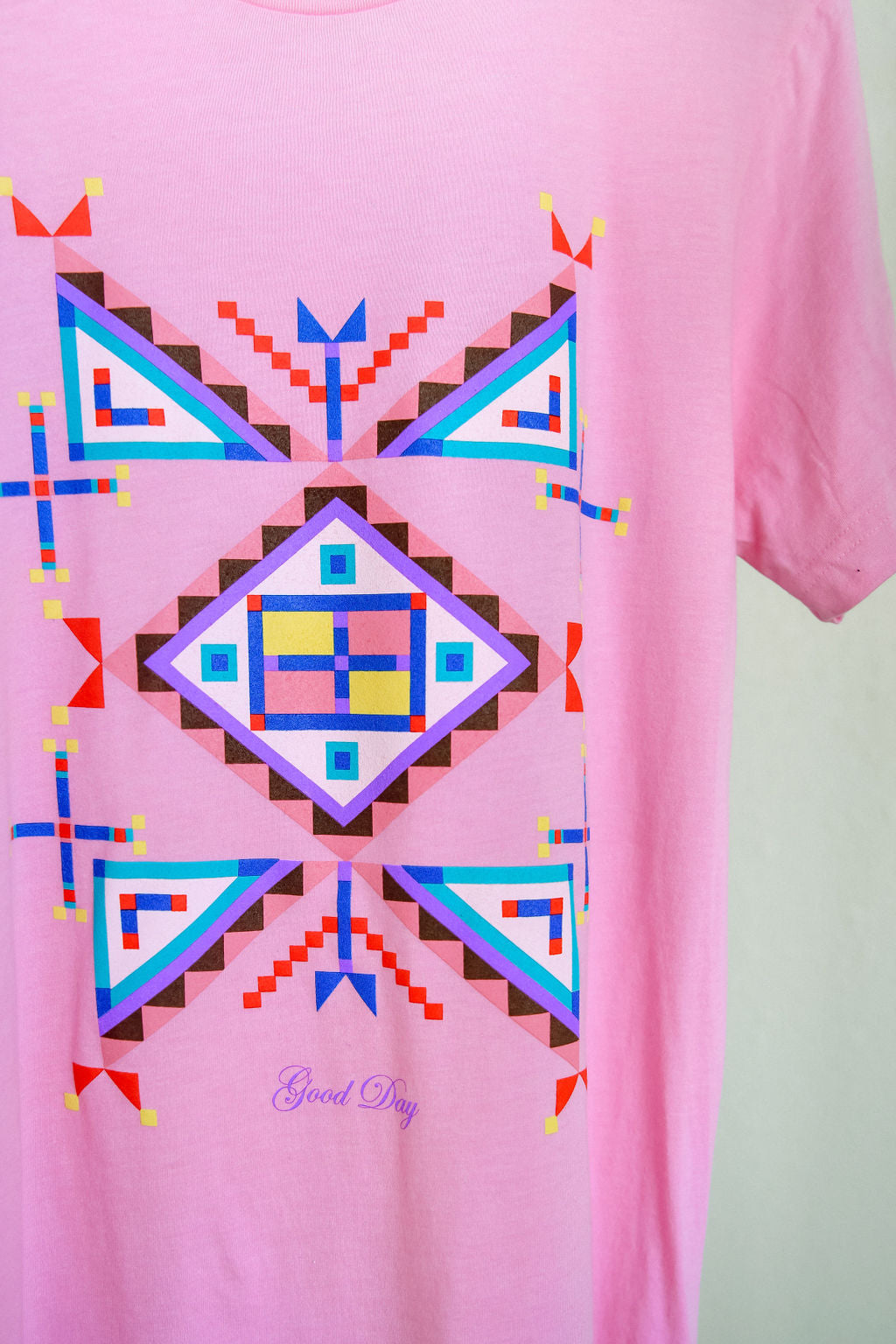 Geometric Cross Cotton Tee - Pink