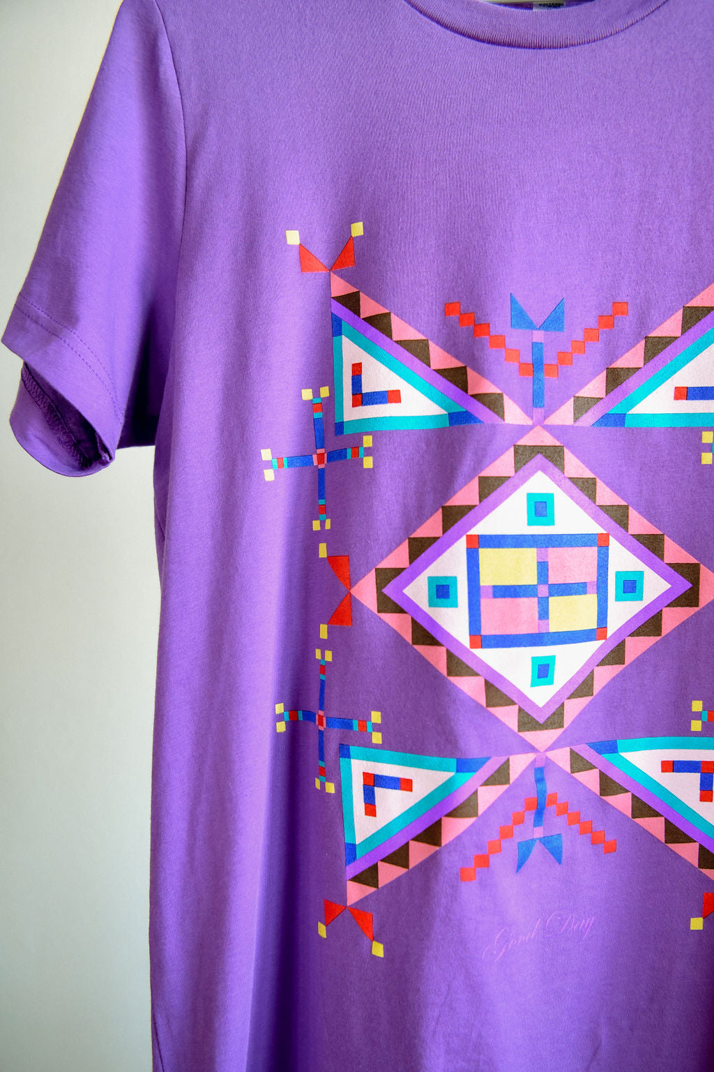 Geometric Cross Cotton Tee - Purple