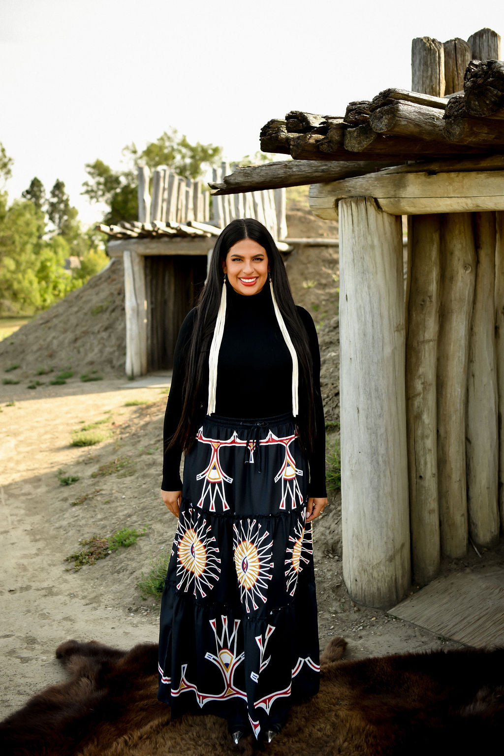 Painted Design Tiered Maxi Skirt