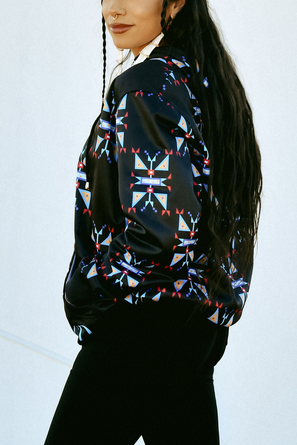 Geometric Pattern Zip Up Hoodie