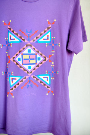 Geometric Cross Cotton Tee - Purple