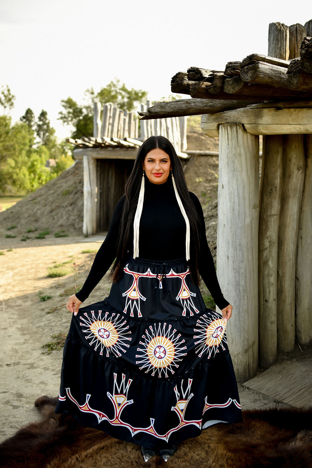Painted Design Tiered Maxi Skirt