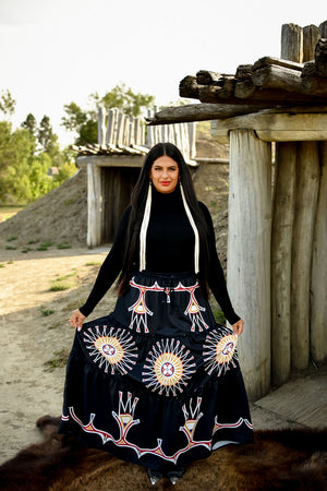 Painted Design Tiered Maxi Skirt