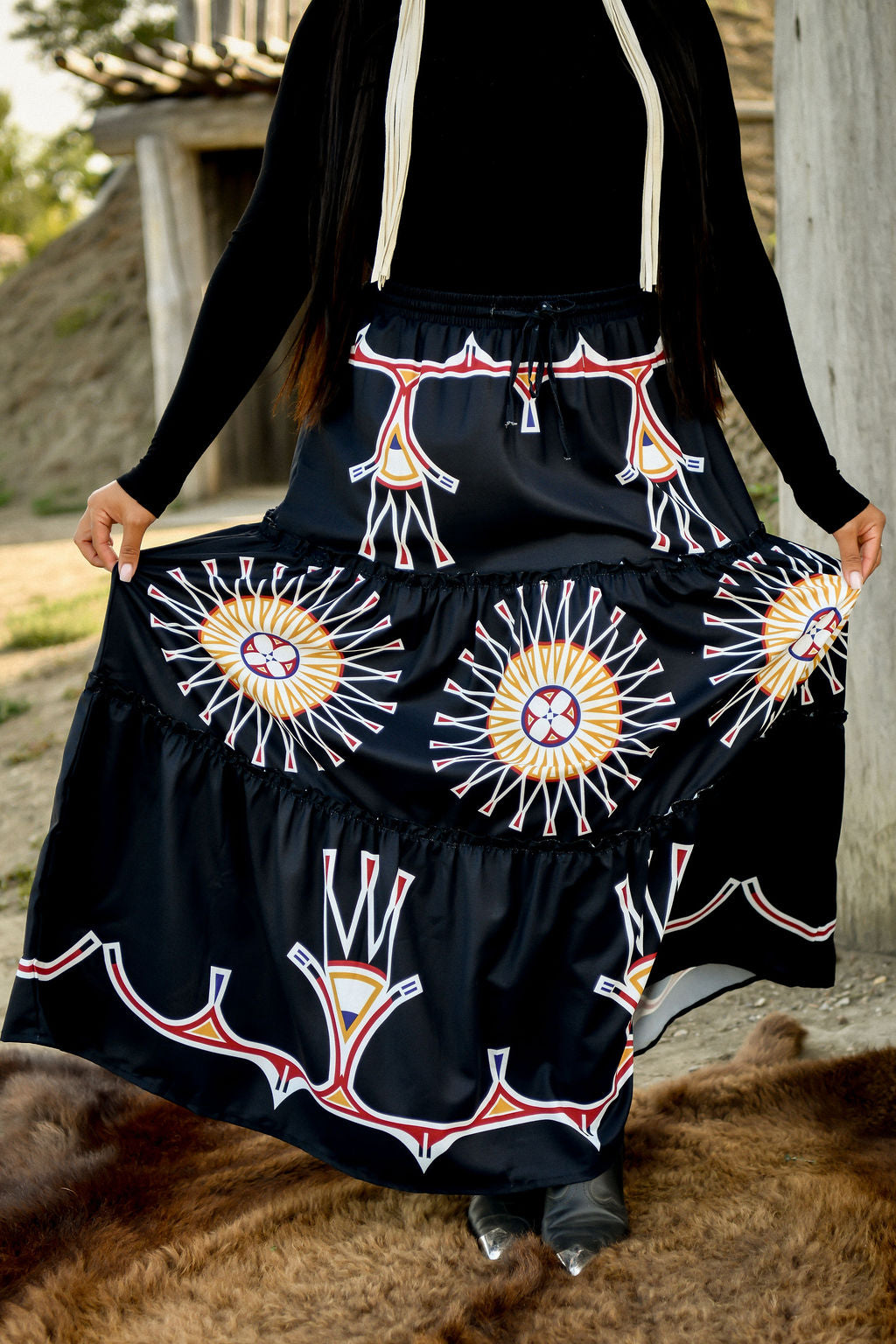 Painted Design Tiered Maxi Skirt