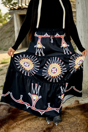 Painted Design Tiered Maxi Skirt