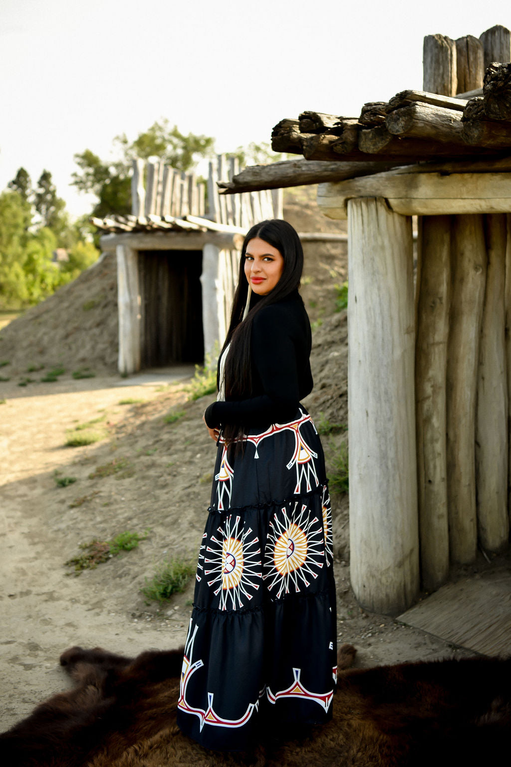 Painted Design Tiered Maxi Skirt