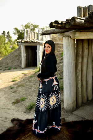 Painted Design Tiered Maxi Skirt