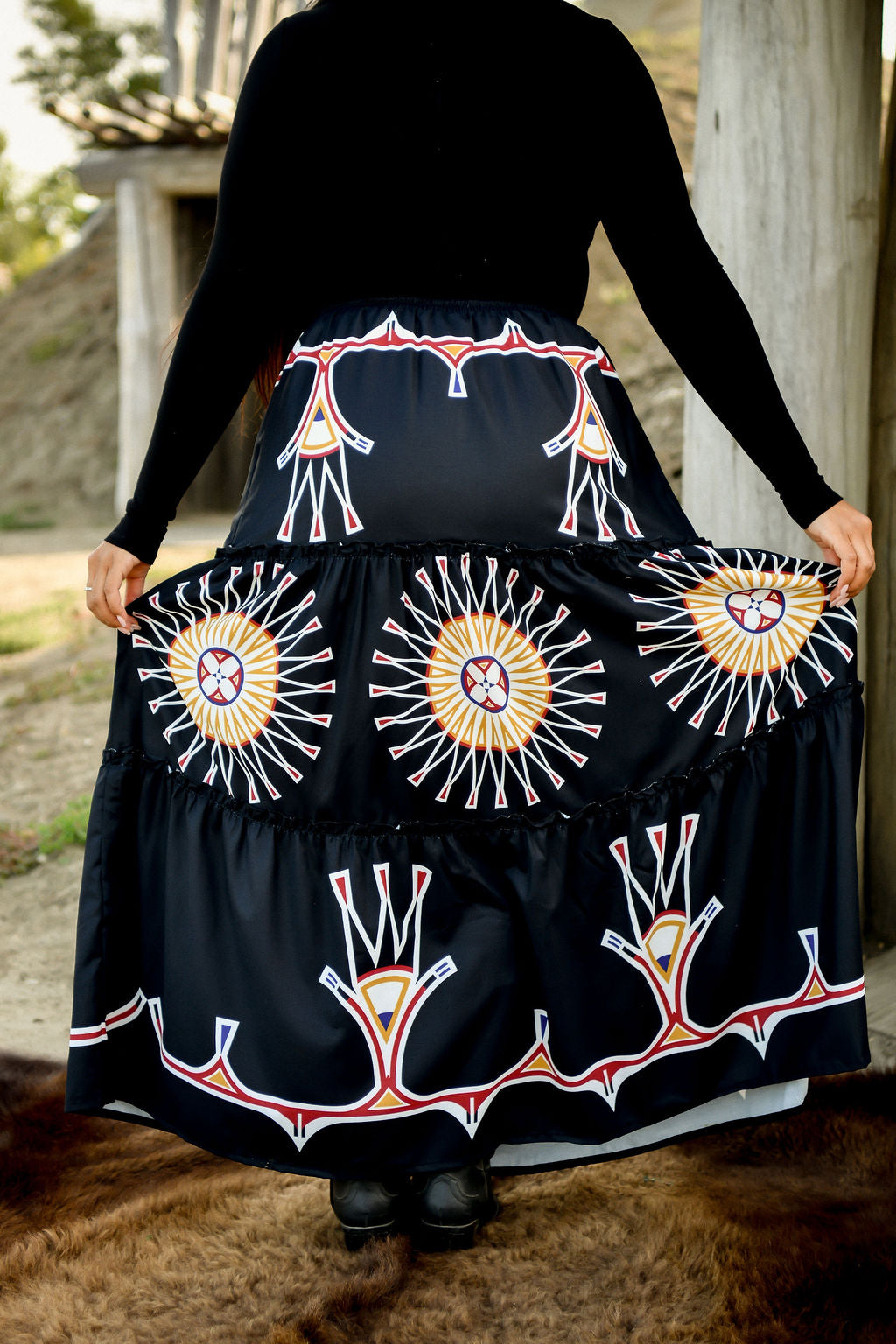 Painted Design Tiered Maxi Skirt