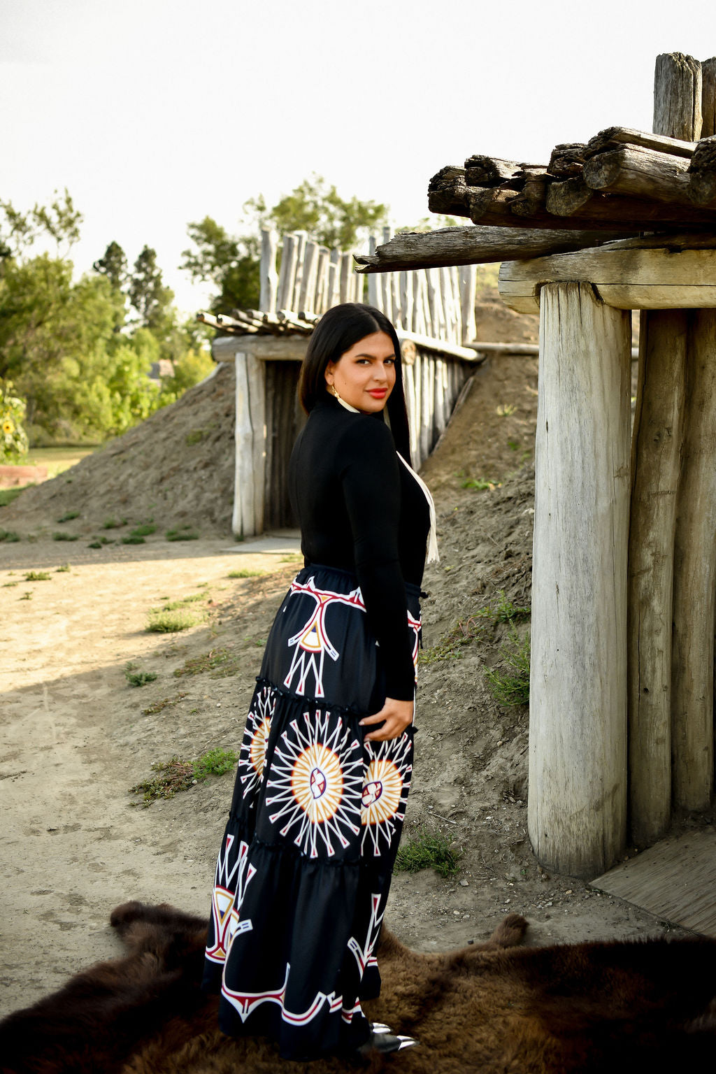 Painted Design Tiered Maxi Skirt