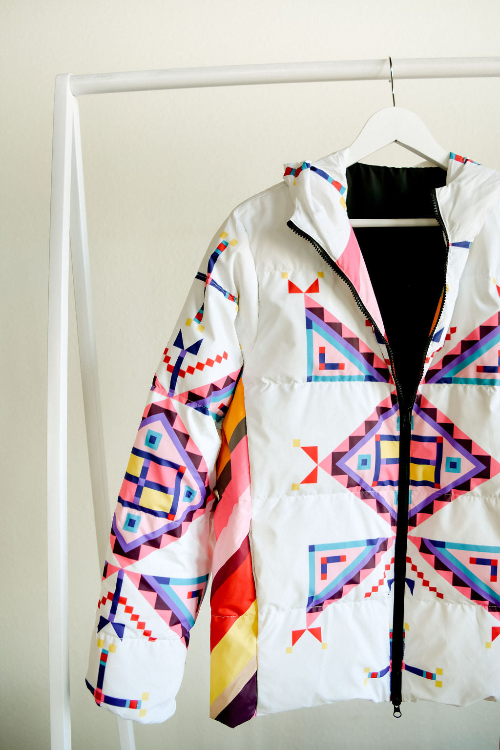 Geometric Ribbons Down Puffer Jacket