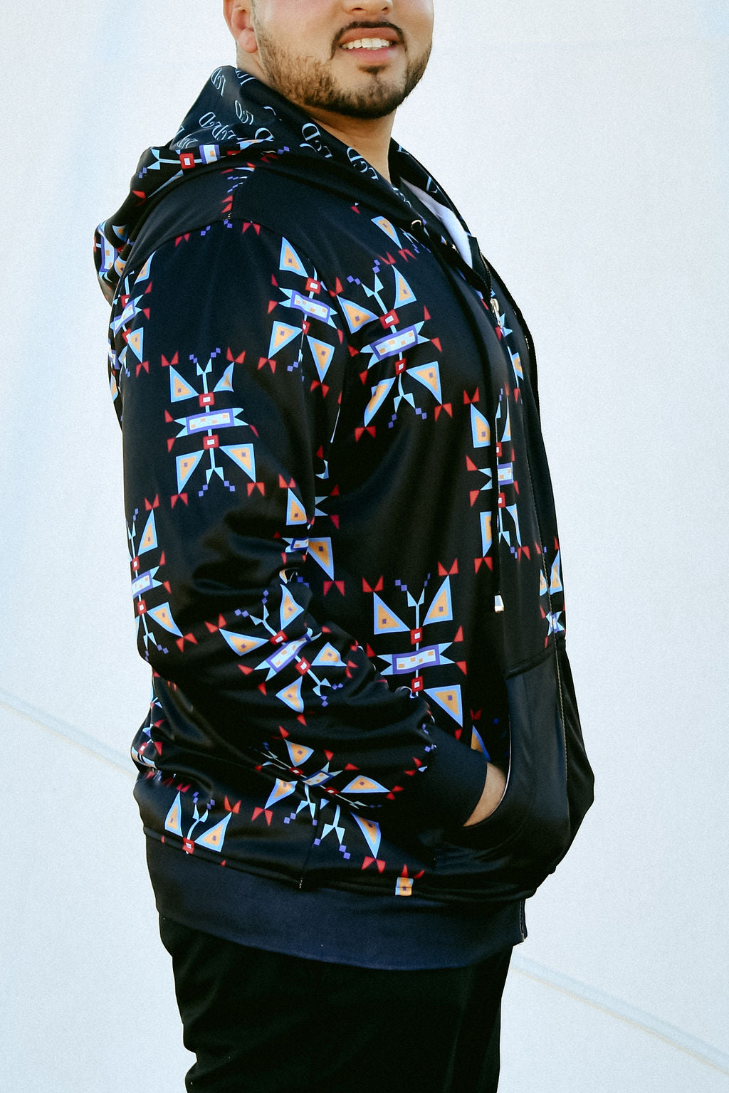 Geometric Pattern Zip Up Hoodie