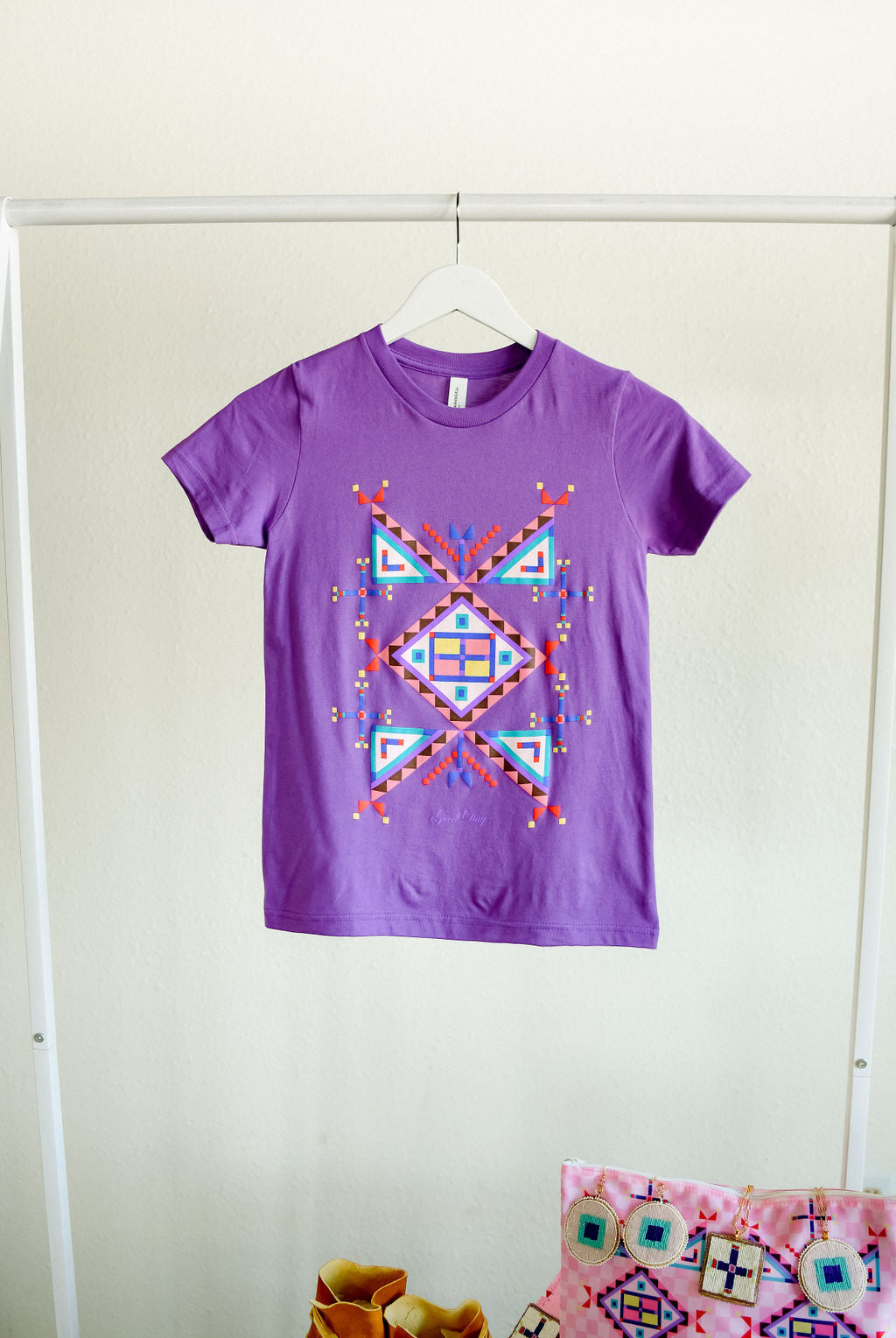 Geometric Cross Cotton Tee - YOUTH Purple