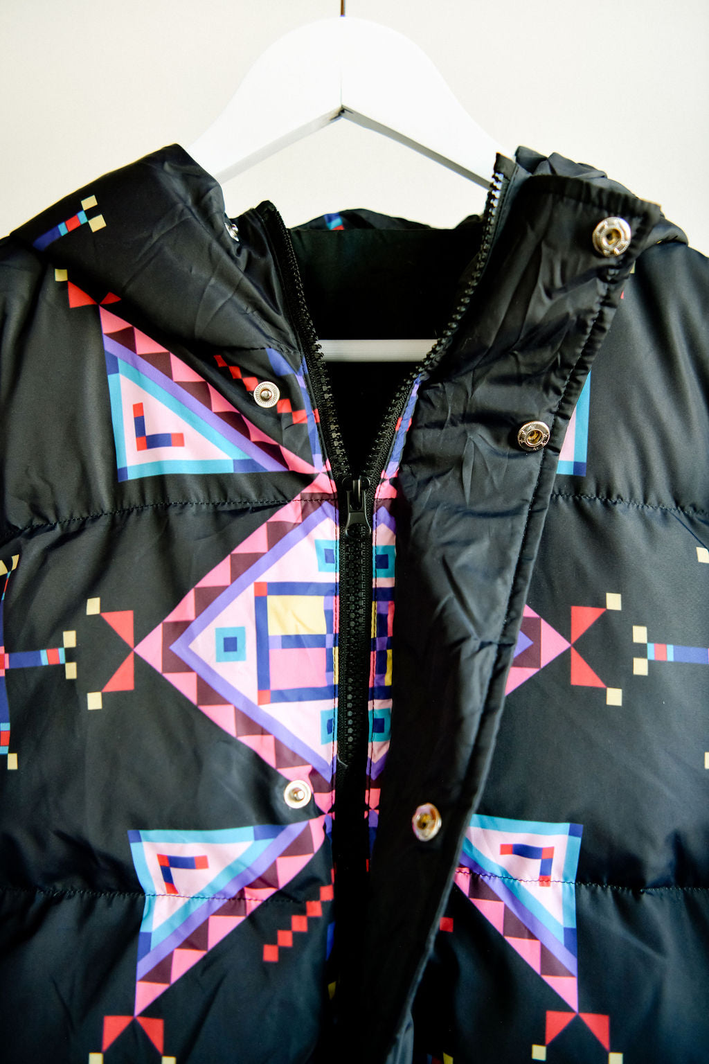 Geometric Down Long Puffer Jacket