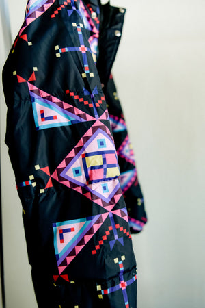 Geometric Down Long Puffer Jacket