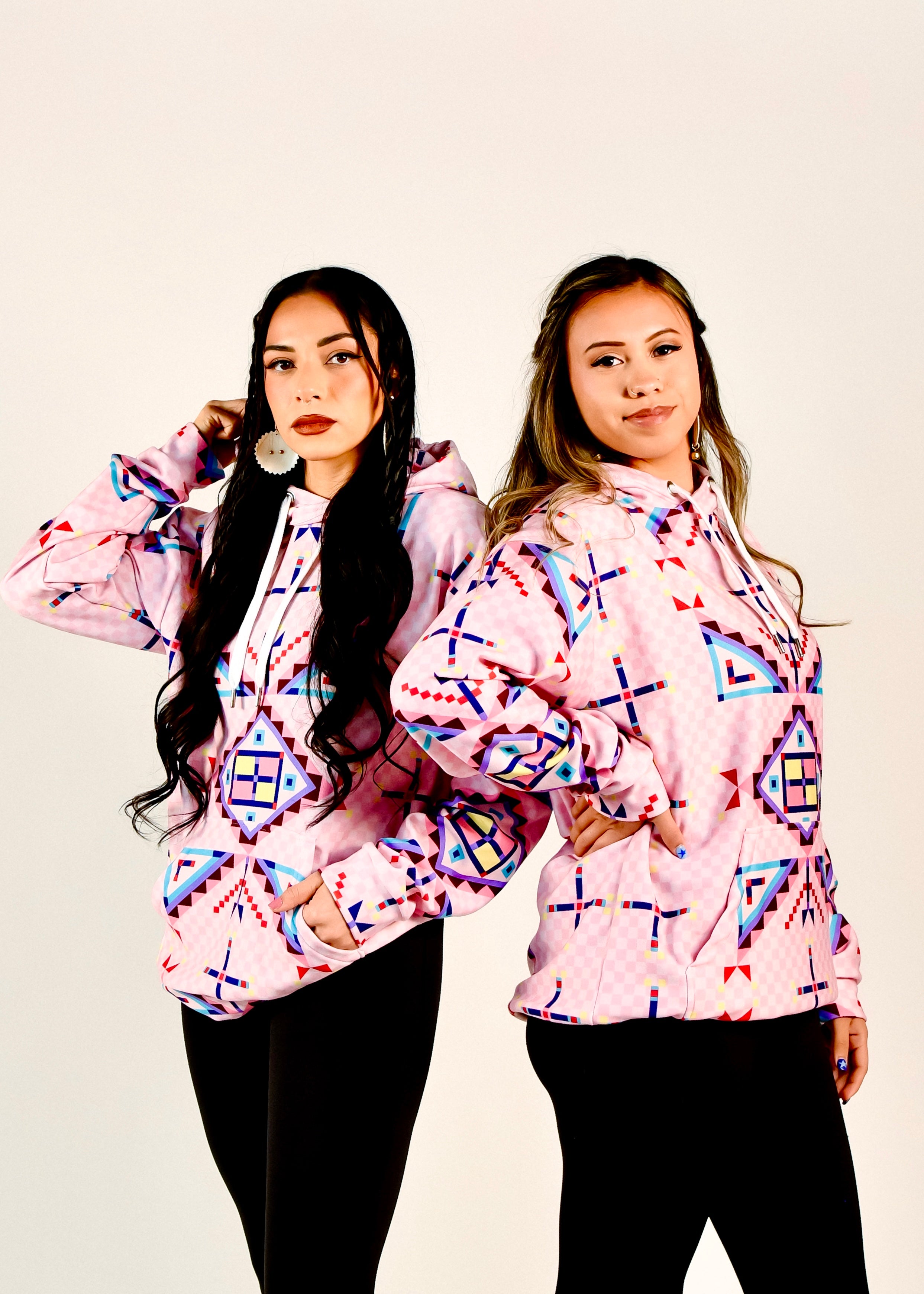 Pink Geometric Block Hoodie