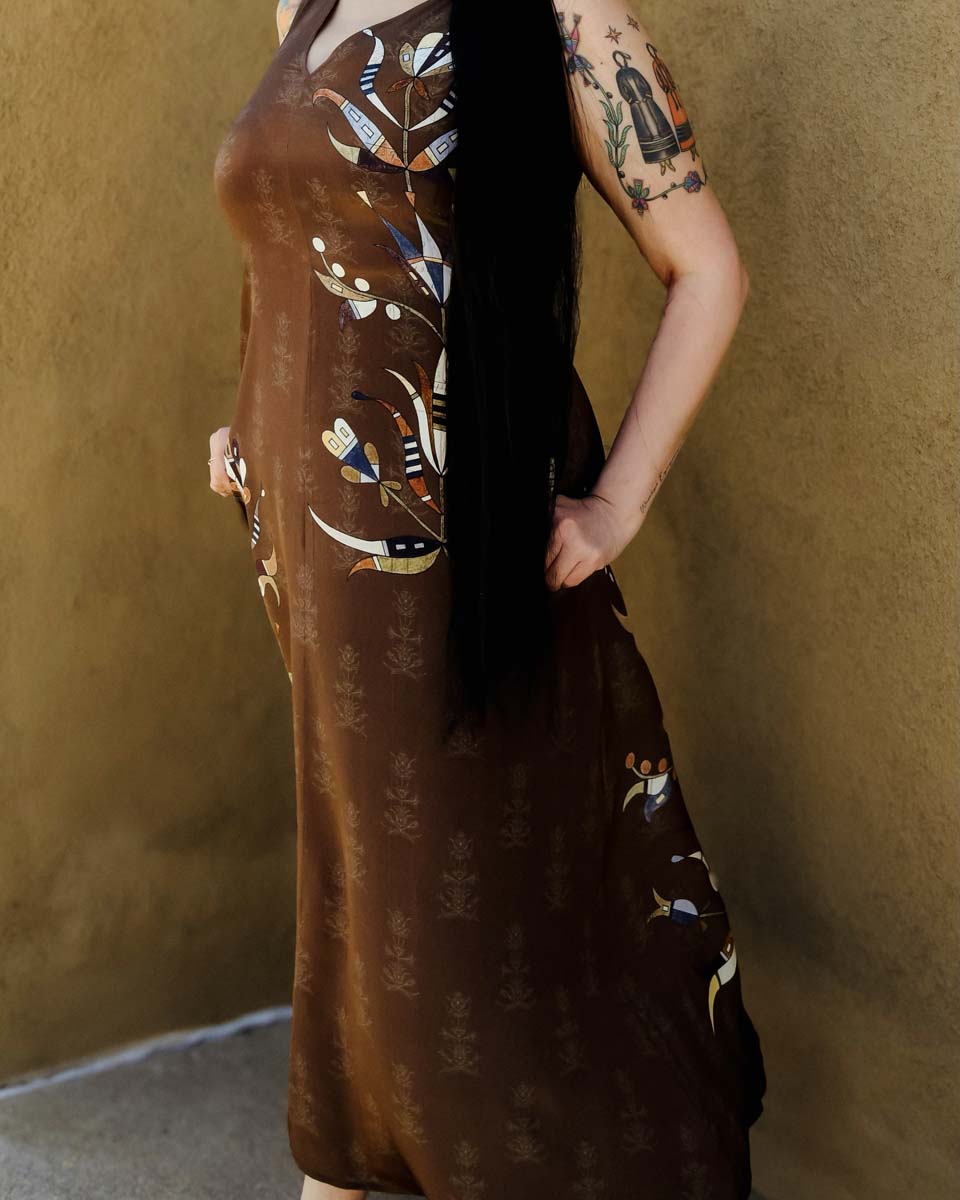 Floral A Line Silk Dress (Made to Order)