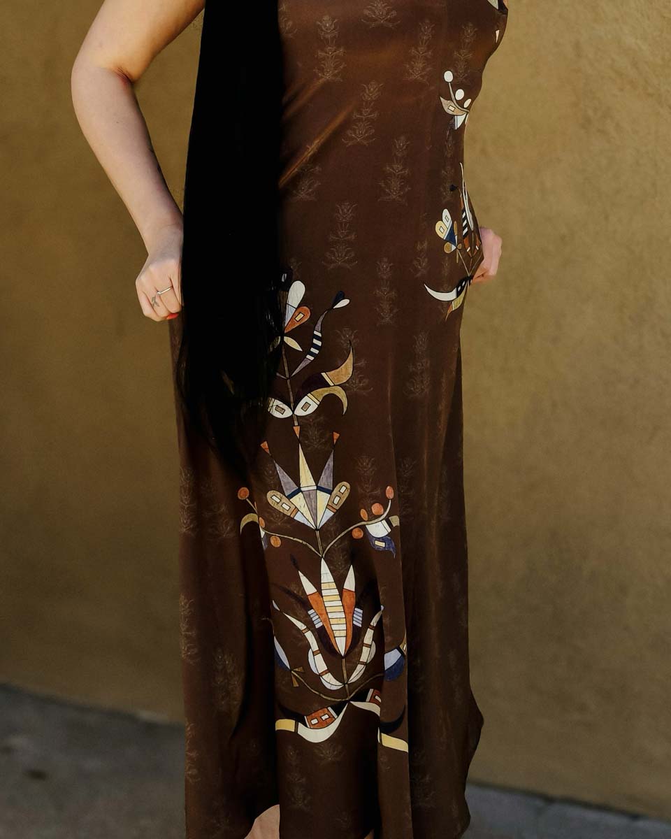 Floral A Line Silk Dress (Made to Order)