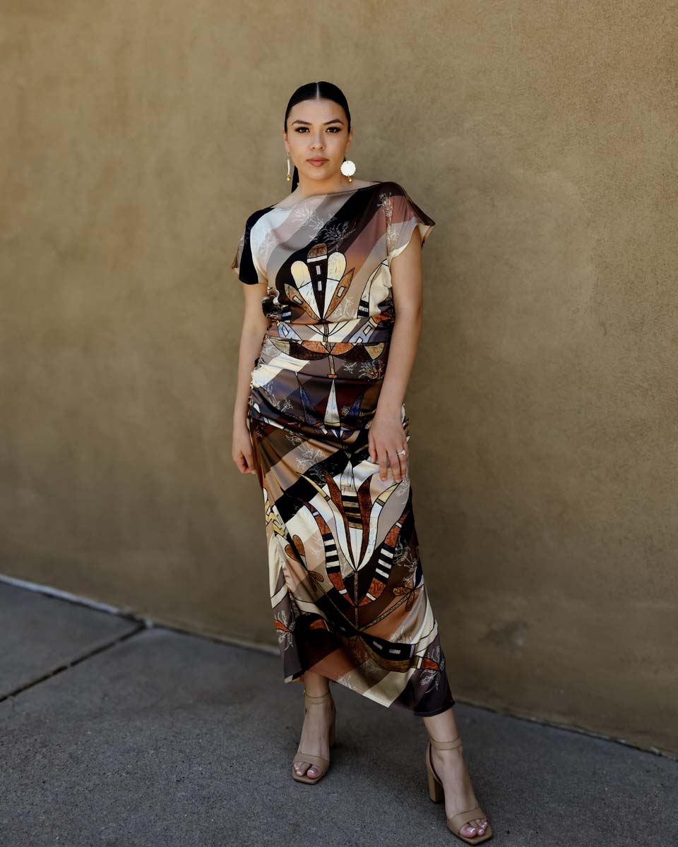 Ribbons Floral Silk Shirred Dress (Made to Order)