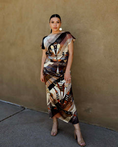 Ribbons Floral Silk Shirred Dress (Made to Order)
