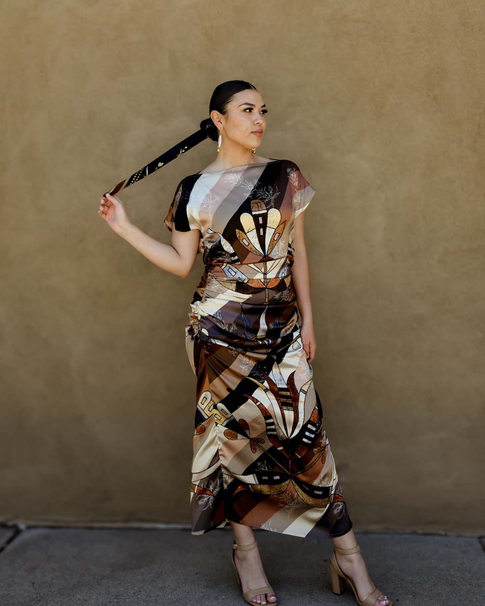 Ribbons Floral Silk Shirred Dress (Made to Order)