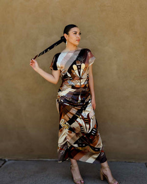 Ribbons Floral Silk Shirred Dress (Made to Order)