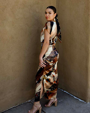 Ribbons Floral Silk Shirred Dress (Made to Order)