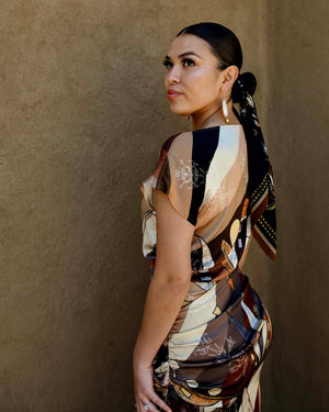 Ribbons Floral Silk Shirred Dress (Made to Order)
