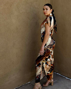 Ribbons Floral Silk Shirred Dress (Made to Order)