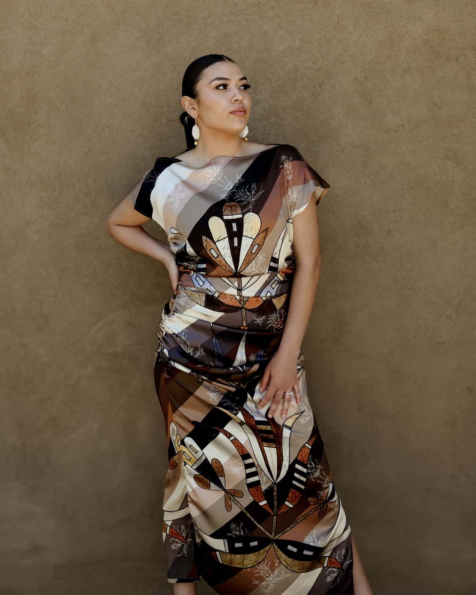Ribbons Floral Silk Shirred Dress (Made to Order)