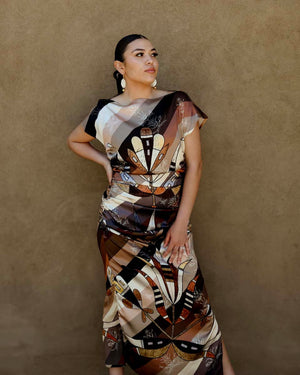 Ribbons Floral Silk Shirred Dress (Made to Order)