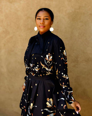 Sequin Floral Viscose Bow Blouse (Made to Order)