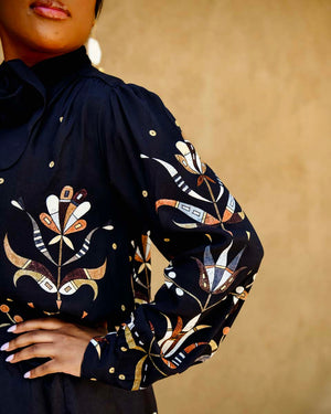 Sequin Floral Viscose Bow Blouse (Made to Order)